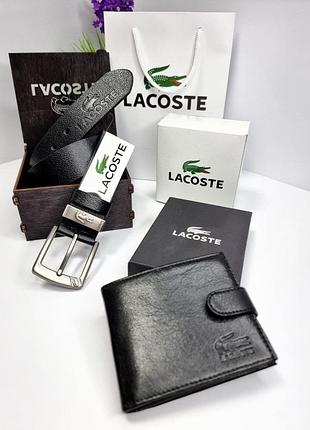 Мужской набор lacoste (ремень +бумажник + упаковка)8 фото