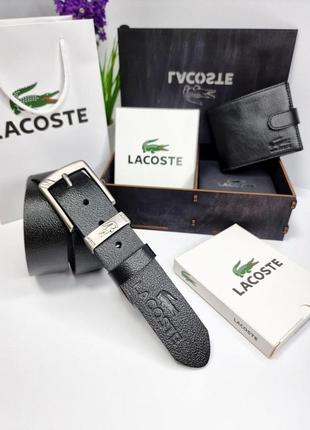 Мужской набор lacoste (ремень +бумажник + упаковка)9 фото