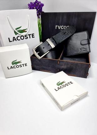 Мужской набор lacoste (ремень +бумажник + упаковка)10 фото