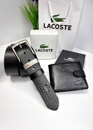 Мужской набор lacoste (ремень +бумажник + упаковка)7 фото