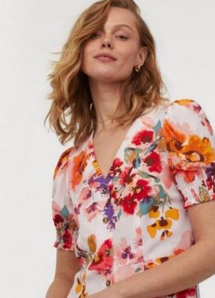 Новое шикарное платье в акварельный цветочный принт на пуговицах h&m5 фото