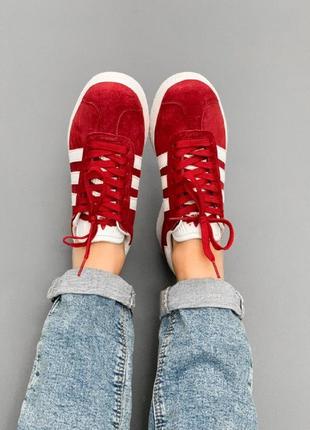 Кроссовки adidas gazelle red ( aдидас газель ) кеды красные с белой подошвой7 фото