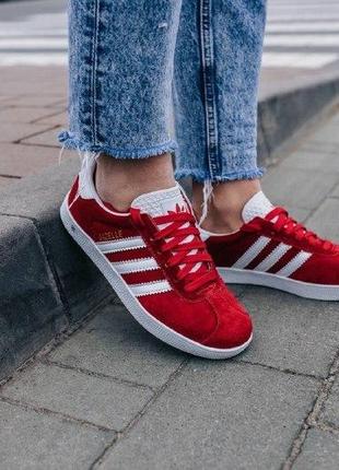 Кроссовки adidas gazelle red ( aдидас газель ) кеды красные с белой подошвой1 фото