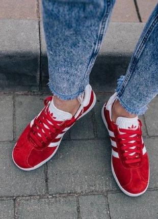 Кроссовки adidas gazelle red ( aдидас газель ) кеды красные с белой подошвой8 фото