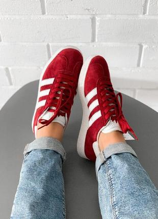 Кроссовки adidas gazelle red ( aдидас газель ) кеды красные с белой подошвой9 фото