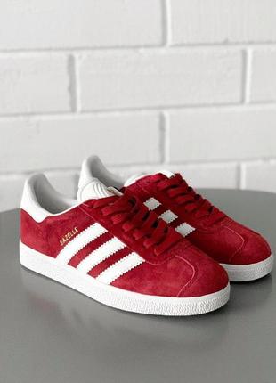 Кроссовки adidas gazelle red ( aдидас газель ) кеды красные с белой подошвой10 фото