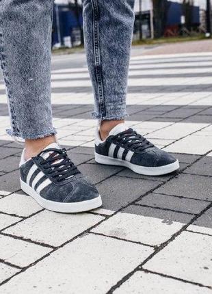 Кроссовки adidas gazelle gray ( aдидас газель ) кеды серые с красным значком2 фото