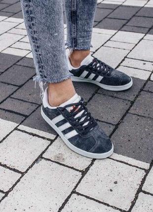 Кроссовки adidas gazelle gray ( aдидас газель ) кеды серые с красным значком3 фото