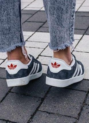 Кроссовки adidas gazelle gray ( aдидас газель ) кеды серые с красным значком4 фото