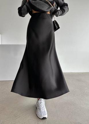 Шелковая юбка миди черная и бежевая2 фото