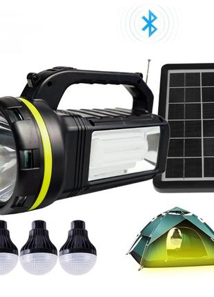 Павербанк-ліхтар із лампочками solar light gd-2000а (радіо, bt, вбудований акумулятор, 3 лампочки, usb)