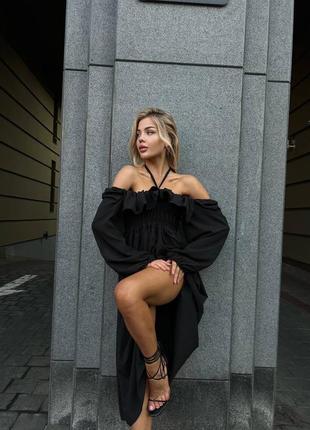 Сукня жіноча довга міді нарядна святкова повсякденна базова чорна рожева зелена червона весняна на весну гарна платя з декольте відкритими плечами