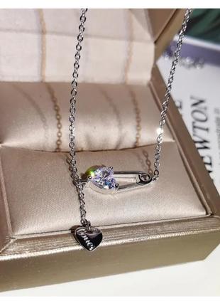 Кольє циркон серце шпилька булавка стерлінгове срібло 925