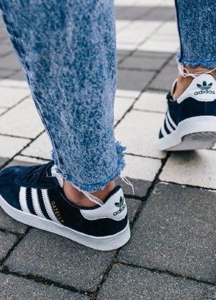 Кроссовки adidas gazelle ( aдидас газель ) кеды темно синие с белой подошвой2 фото