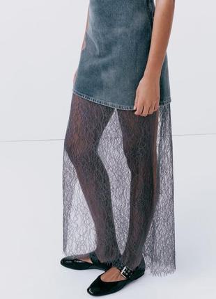 Платье женское джинсовое с кружевом zara new7 фото