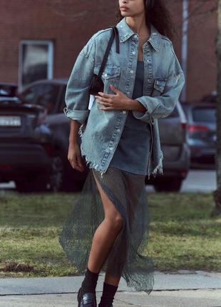 Платье женское джинсовое с кружевом zara new1 фото