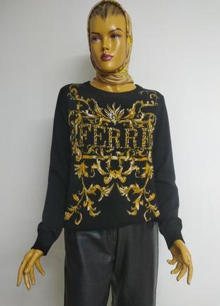 Ferre італія чорний базовий в'язаний оверсайз светр з вишитим лого кофта джемпер пуловер s m l