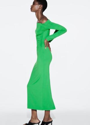 Сукня жіноча відкриті плечі зелена zara new4 фото