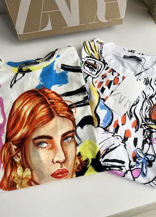 Футболка с принтом в виде девушки zara/ 0085/832 / футболка zara