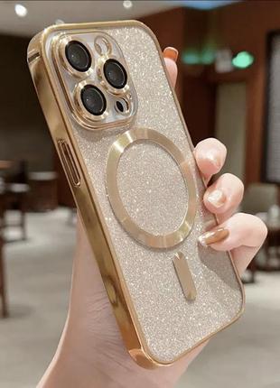 Прозрачно-золотий чехол 2в1 magsafe для iphone 15 pro max