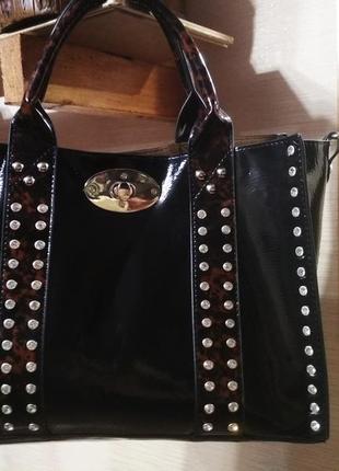 Гламурна лакова сумка шопер moda in pelle(італія)1 фото