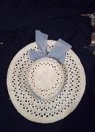 Шляпа соломенная с шарфом в винтажном стиле6 фото