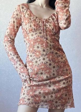Актуальное платье мини в цветочный принт сеточка primark