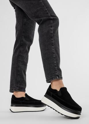 Туфлі жіночі демісезонні чорні замшеві на флісі, на високій підошві, на платформі 2333т
