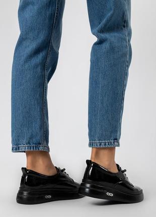 Туфли женские кожаные черные на шнуровках 2293т4 фото