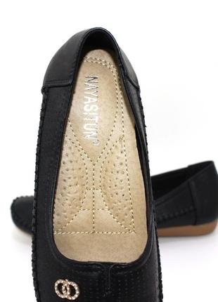 Женские черные комфортные летние мокасины кожаные (эко кожа) женская обувь на лето5 фото