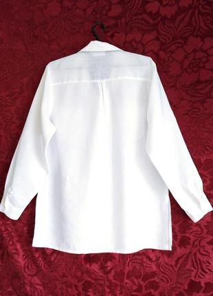 100% лён удлинённая белая рубашка свободного кроя льняная длинная белоснежная рубашка6 фото