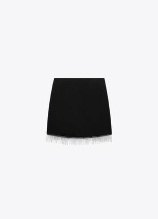 Женская черная мини-юбка со стразами зара zara 8658/7076 фото