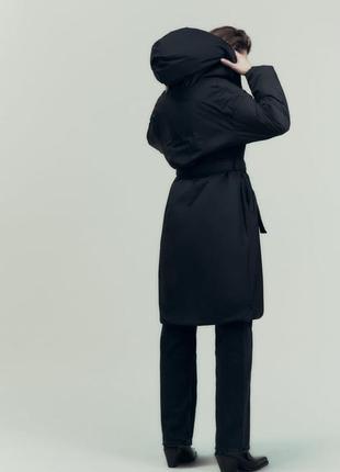 Zara -60% плащ демисезонний чорний з капюшоном, l, xl3 фото