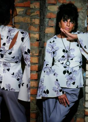 Блуза asos с вырезами на спине рукав расклешенный колокол в принт цветы1 фото