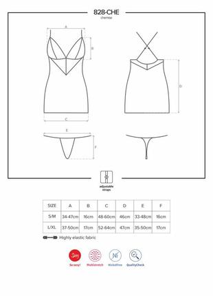 Сатиновый комплект для сна с кружевом obsessive chemise &amp; thong, черный, рубашка3 фото