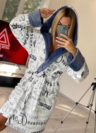 Стильний жіночий халат, короткий, з капюшоном, оверсайз, 42-44-462 фото