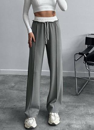 Трендовый женский костюм лонгслив и штаны оверсайз с высокой талией весенний стильный комплект1 фото