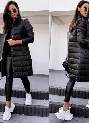 Куртка пальто женская стеганая длинная весенняя демисезонная на весну черная бежевая3 фото