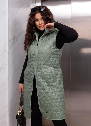 Жіноча модна стьобана легка жилетка великі розміри3 фото