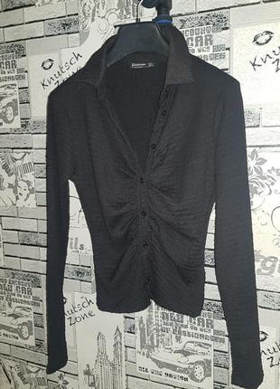 Базовая черная рубашка блуза на пуговицах5 фото