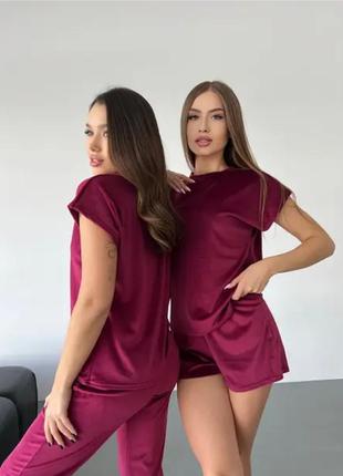 Велюровая пижама. женский комплект тройка