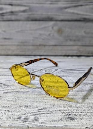 Солнцезащитные очки овальные, унисекс, поляризация, желтые в  металлической оправе (без бренда)
