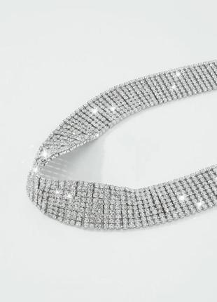 Чокер стразы блестящий ожерелье колье украшения серебро3 фото