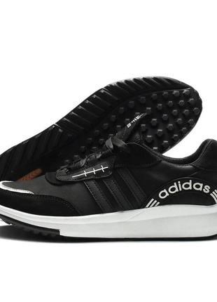 Мужские кожаные кроссовки adidas (адидас) black, кеды кожаные повседневные черные. мужская обувь4 фото