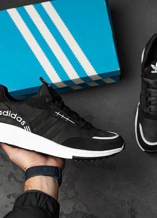 Мужские кожаные кроссовки adidas (адидас) black, кеды кожаные повседневные черные. мужская обувь9 фото