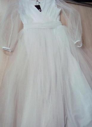 Шикарне вечірнє сукня плаття нарядне з об'ємними рукавами шифон3 фото