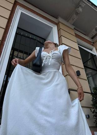 Платье длинное с имитацией корсета меди р 42-46 муслин белый9 фото