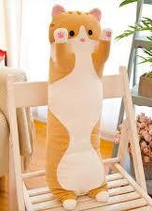 М'яка іграшка подушка обіймашка кіт батон коричневий 110 см рудий, рудій, коричневий7 фото
