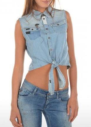 Джинсова сорочка без рукавів із зав'язкою від g-star raw денім -xs-s