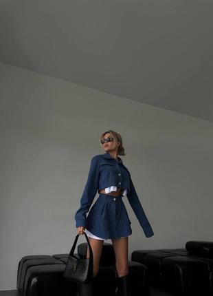 Стильный вельветовый деловой костюм пиджак и юбка мини необычный женский комплект10 фото